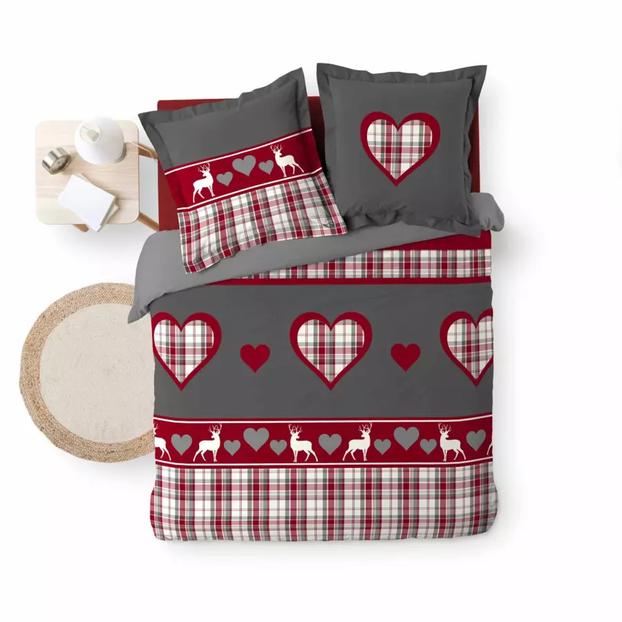 Housse de couette et deux taies coton (240 cm) Suzon Rouge 5