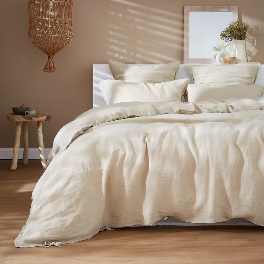 Funda de almohada rectangular en lino lavado (70 cm) Louise Beige 5