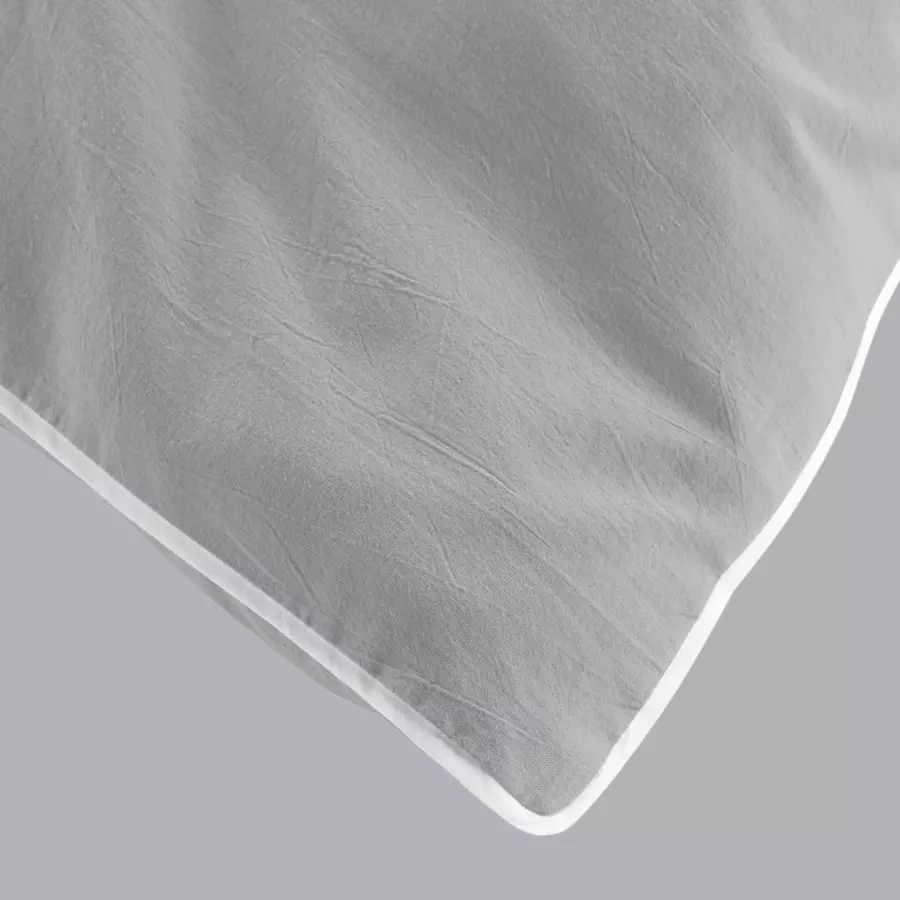 Housse de couette et deux taies coton lavé (240 cm) Linette Grise 4