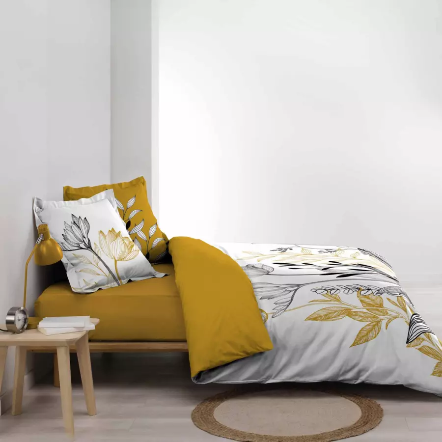 Funda nórdica y dos fundas para almohadones en algodón (240 cm) Amelina Amarillo 4