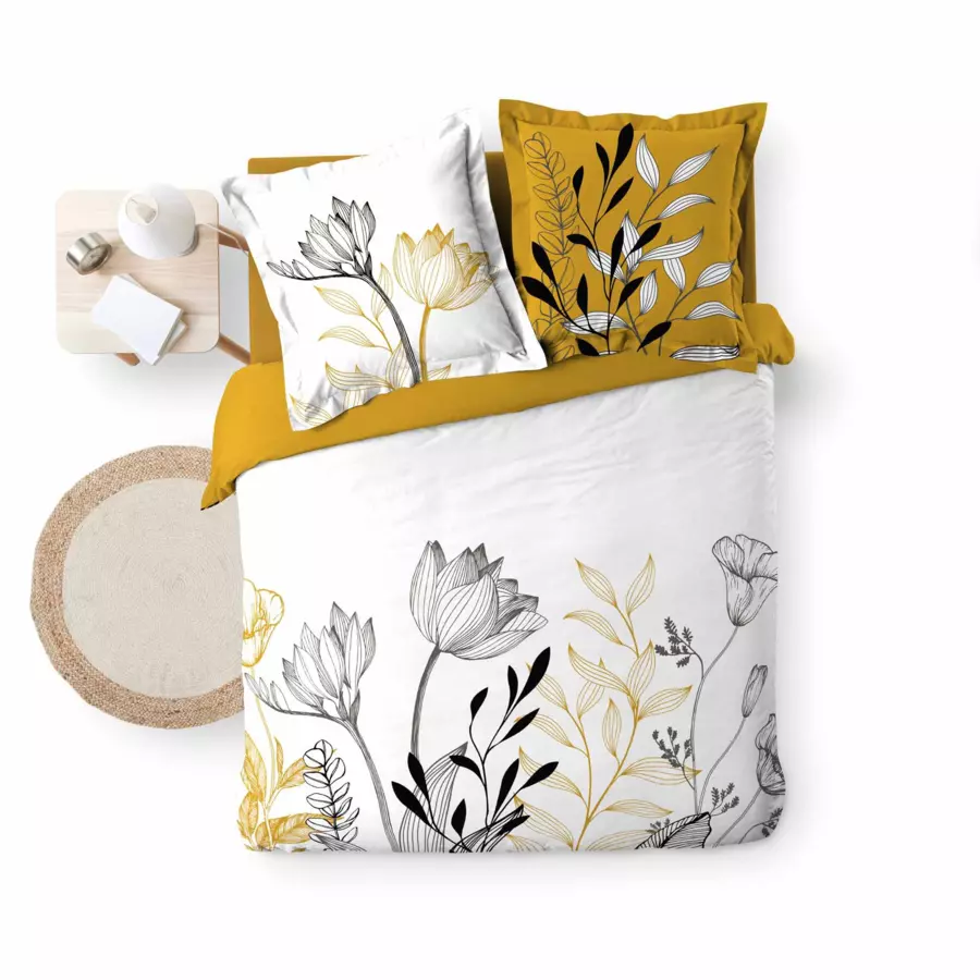 Funda nórdica y dos fundas para almohadones en algodón (240 cm) Amelina Amarillo 5
