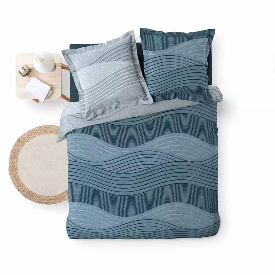Funda nórdica y dos fundas para almohadones en algodón (260 cm) Pampelonne Azul 4