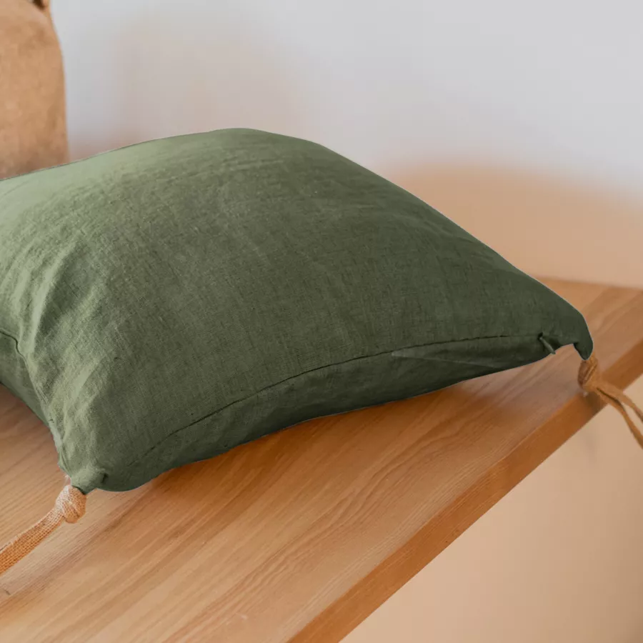 Coussin carré lin lavé (45 cm) Louise Vert romarin