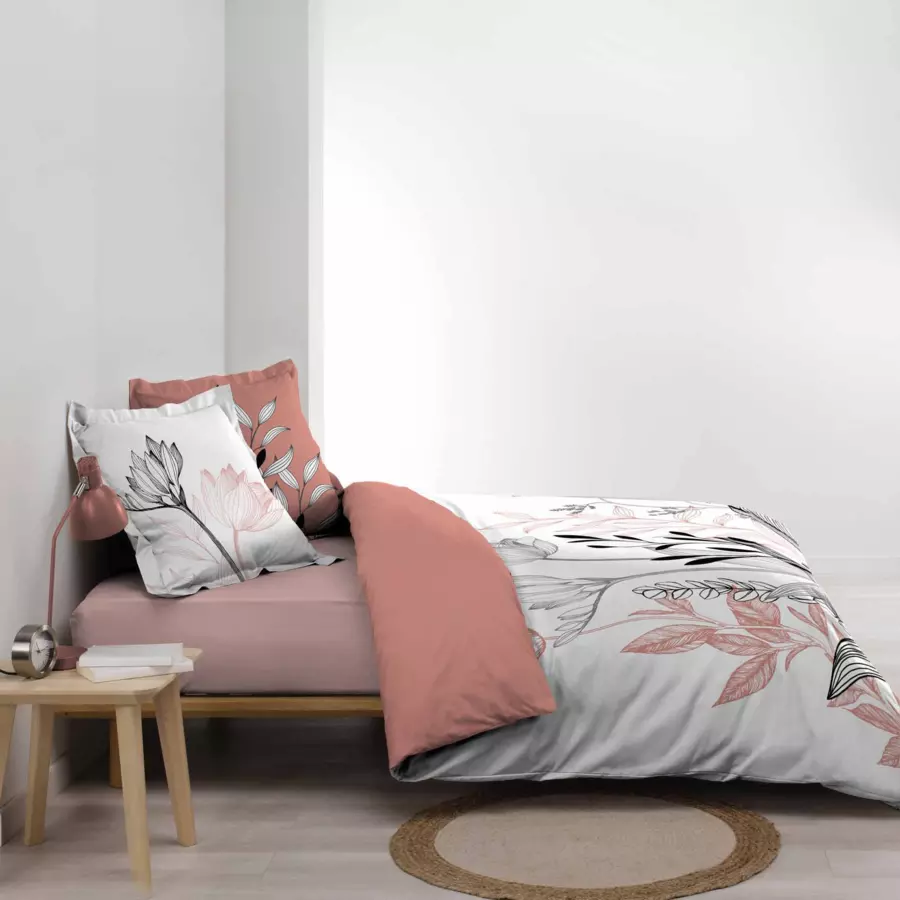 Housse de couette et deux taies coton (240 cm) Amelina Rose