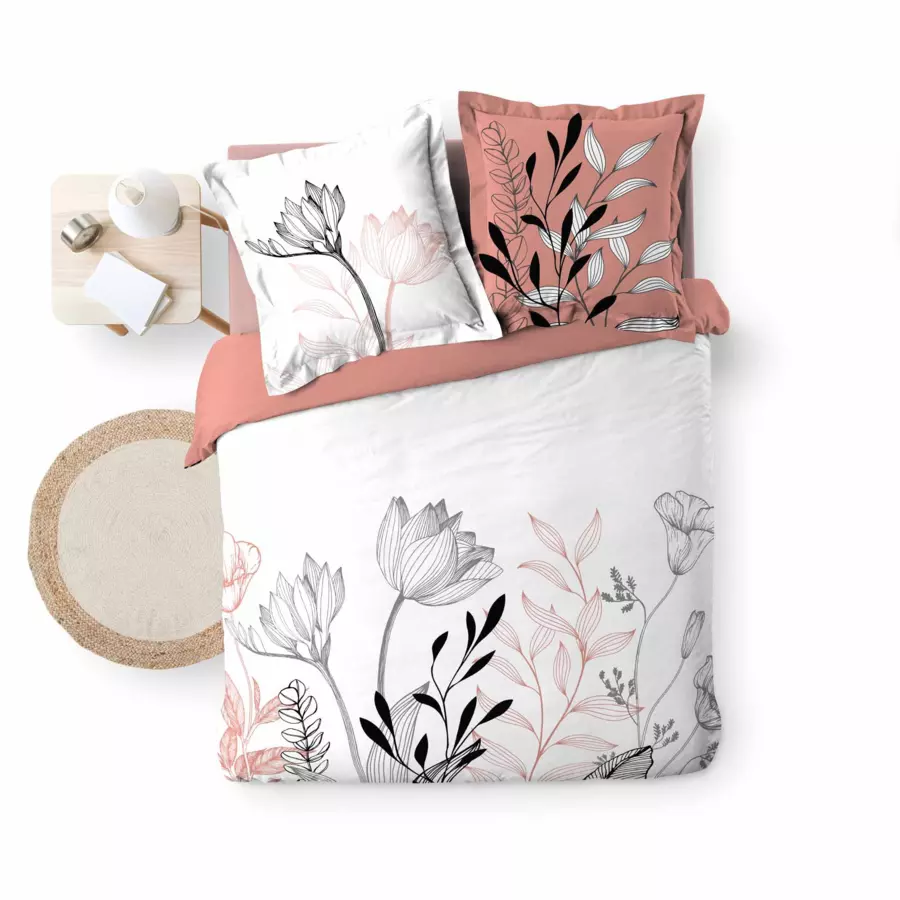 Funda nórdica y dos fundas para almohadones en algodón (240 cm) Amelina Rosa
