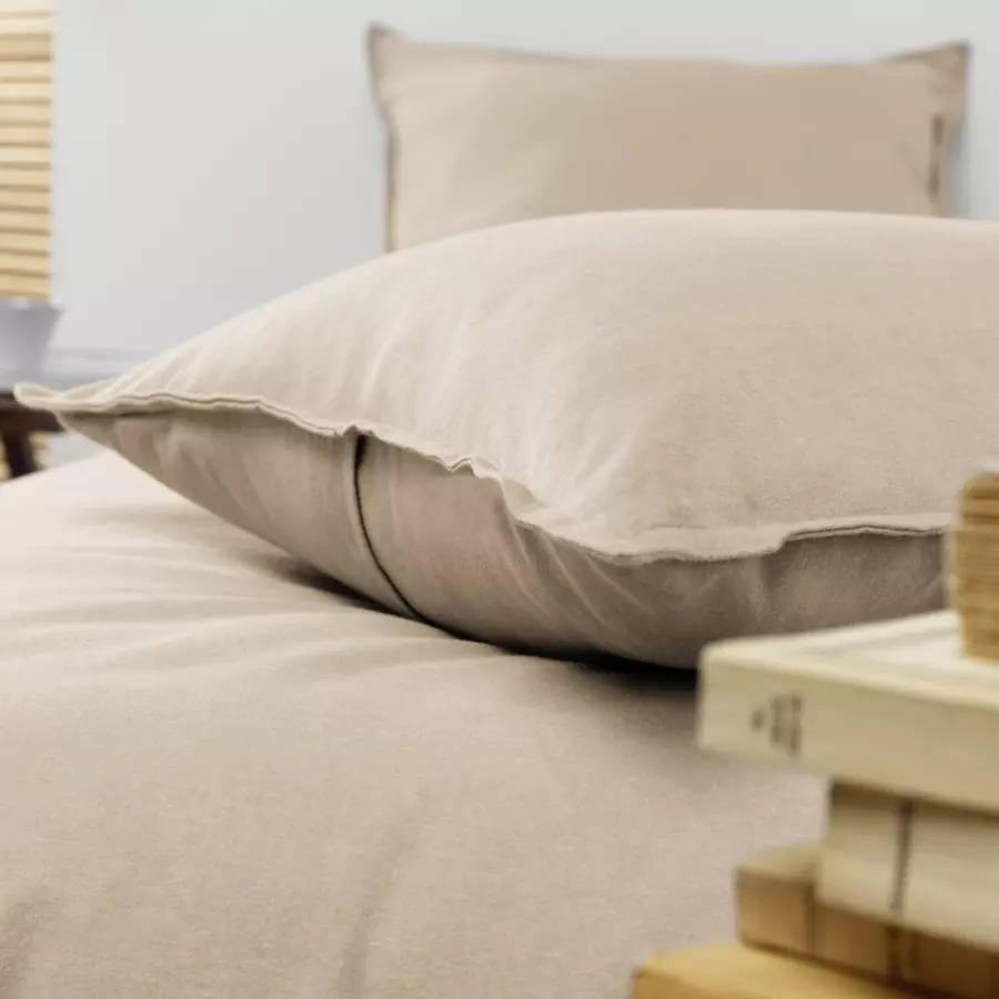 Funda de almohada rectangular en franela de algodón (70 cm) Théa Beige 4