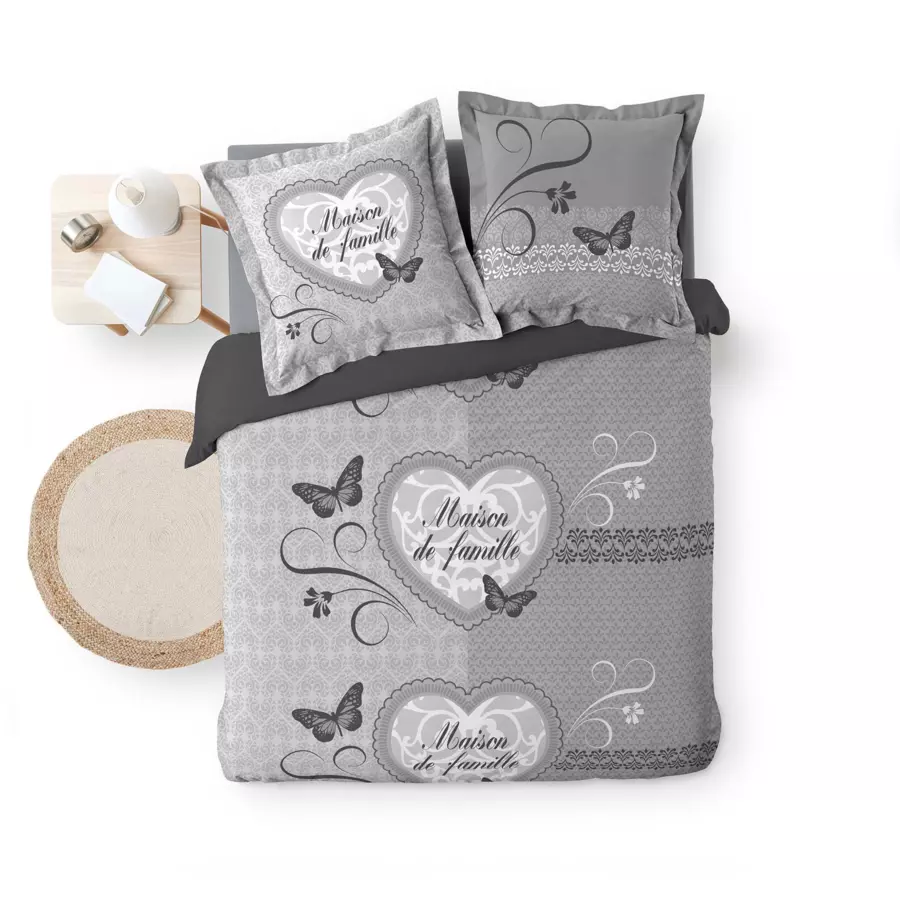 Funda Nórdica y dos fundas de almohada en algodón (240 cm) Family Home Gris 5