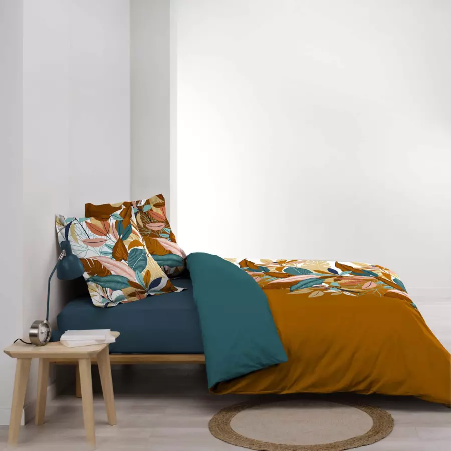 Housse de couette et deux taies percale de coton (260 cm) Yucca Orange 4