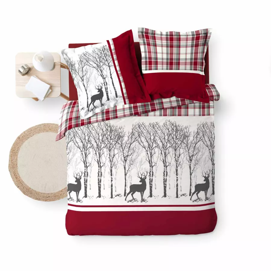 Funda Nórdica y dos fundas de almohada en algodón (240 cm) Hivernal Rojo 5