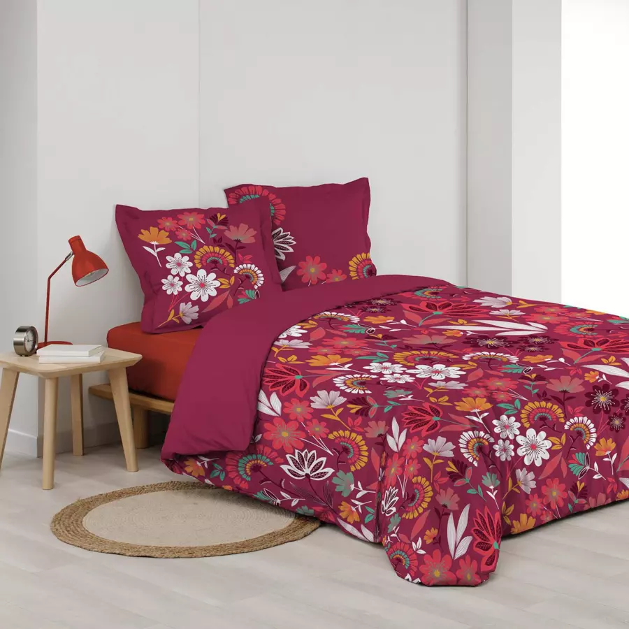Funda Nórdica y dos fundas en percal de algodón (240 cm) Arbusa Rojo  4
