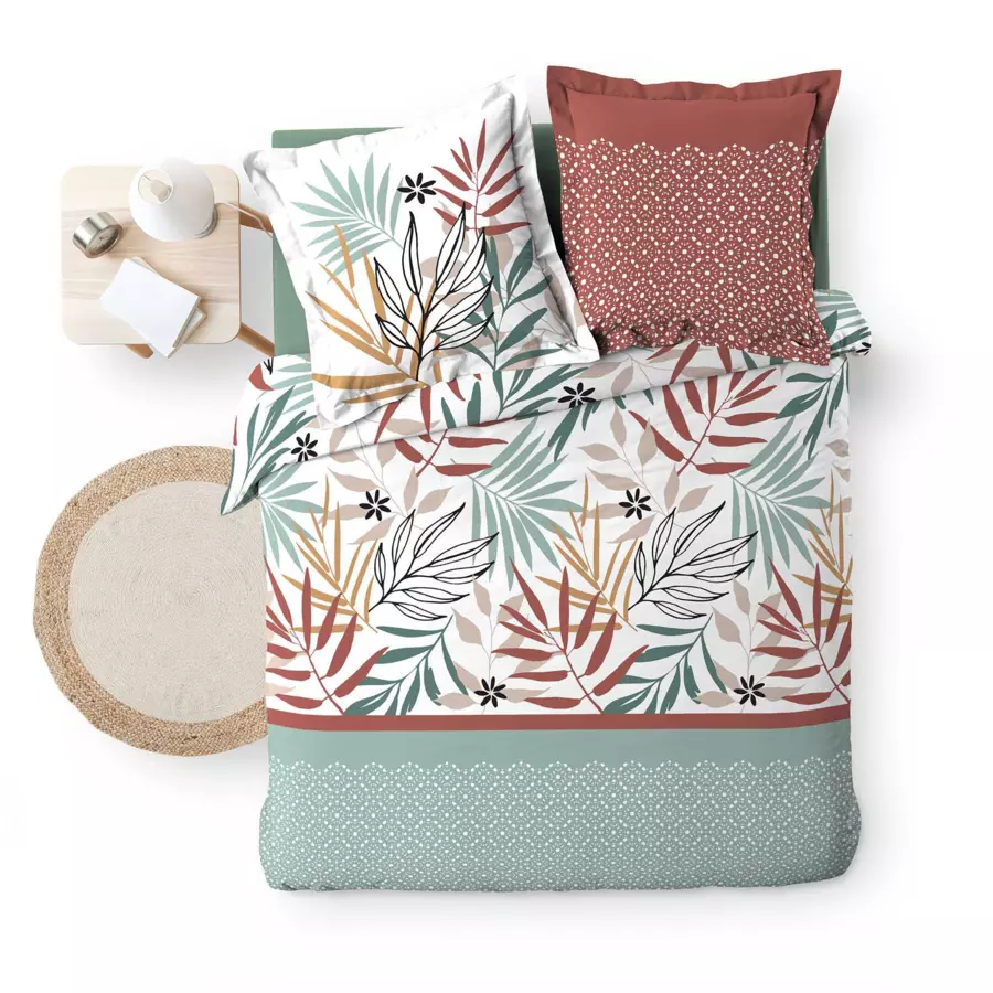 Funda nórdica y dos fundas para almohadones en algodón (240 cm) Melvina Verde 5
