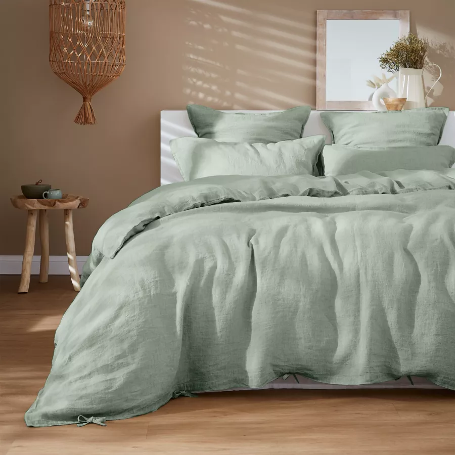 Drap housse lin lavé (160 cm) Louise Vert eucalyptus