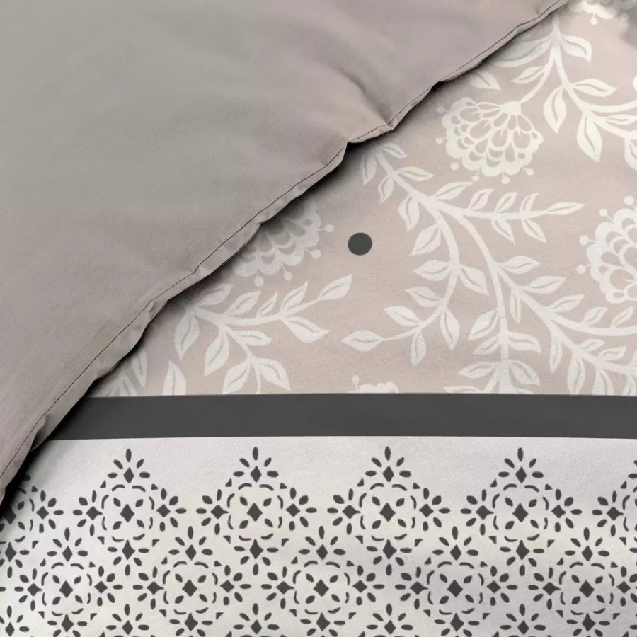 Funda nórdica y dos fundas de almohadones de percal de algodón (240 cm) Clarissa Beige 4