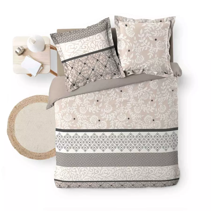 Funda nórdica y dos fundas de almohadones de percal de algodón (240 cm) Clarissa Beige 5