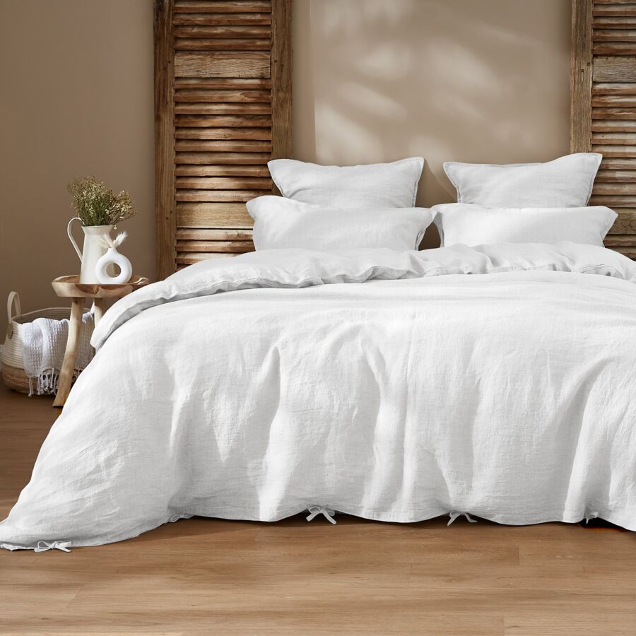 Funda de almohada cuadrada en lino lavado (80 cm) Louise Blanco