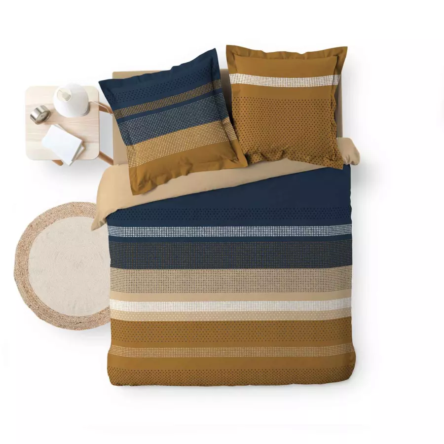 Housse de couette et deux taies coton (240 cm) Masai Bleue 5