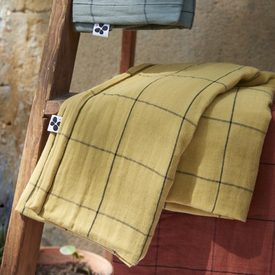 Taie d'oreiller carrée gaze de coton (60 cm) Gaïa Match Jaune safran 5