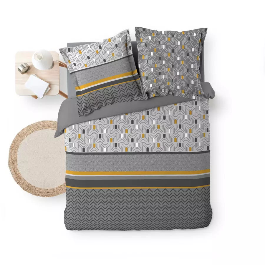 Funda Nórdica y dos fundas de almohada en algodón (240 cm) Pop chic Gris 5