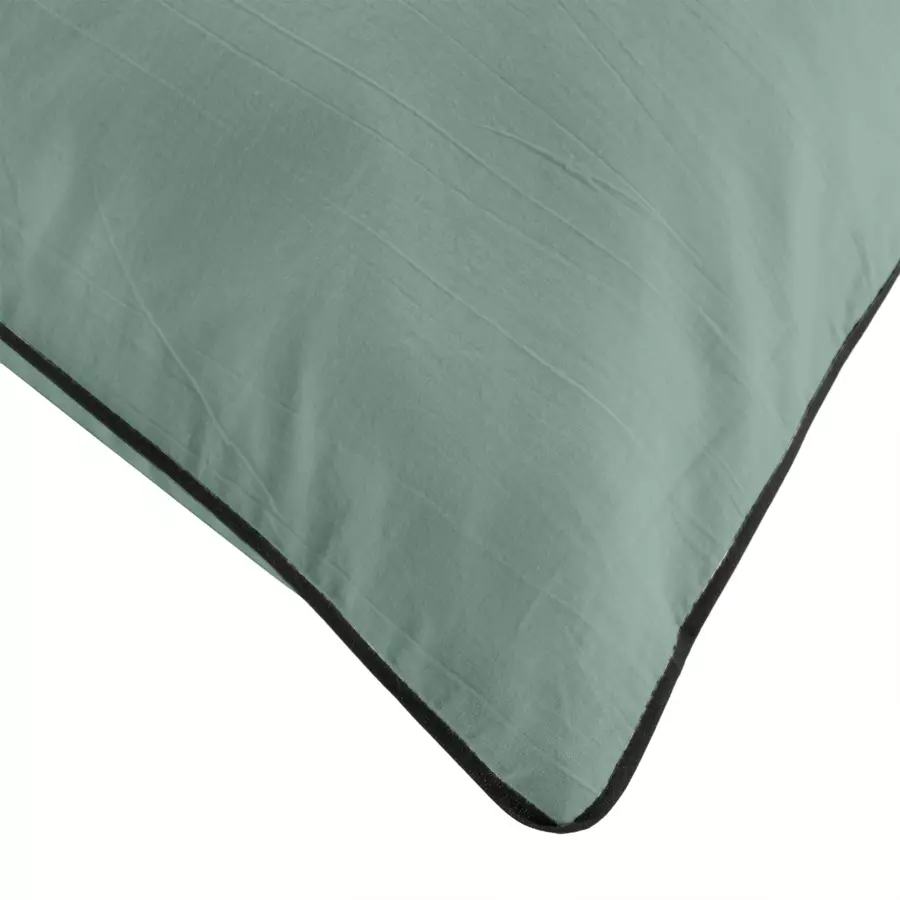 Housse de couette et deux taies coton lavé (260 cm) Linette Vert sauge 4