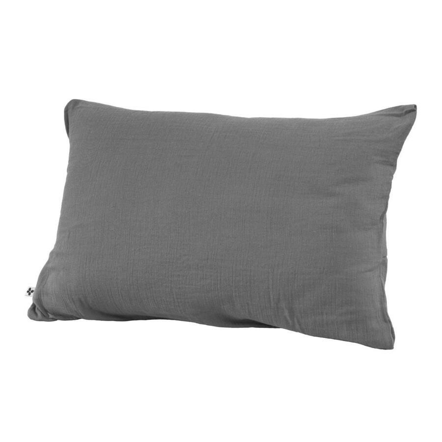 Funda para almohada rectangular en gasa de algodón (L80 cm) Gaïa Gris granito 4