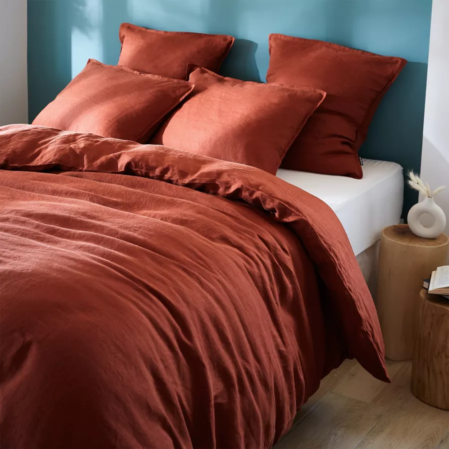Funda de almohada cuadrada en lino lavado (60 cm) Louise Terracota