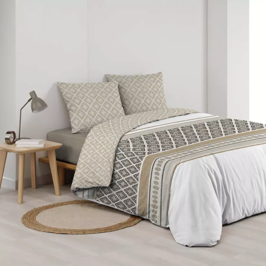 Housse de couette et deux taies coton (260 cm) Sybille Beige 4