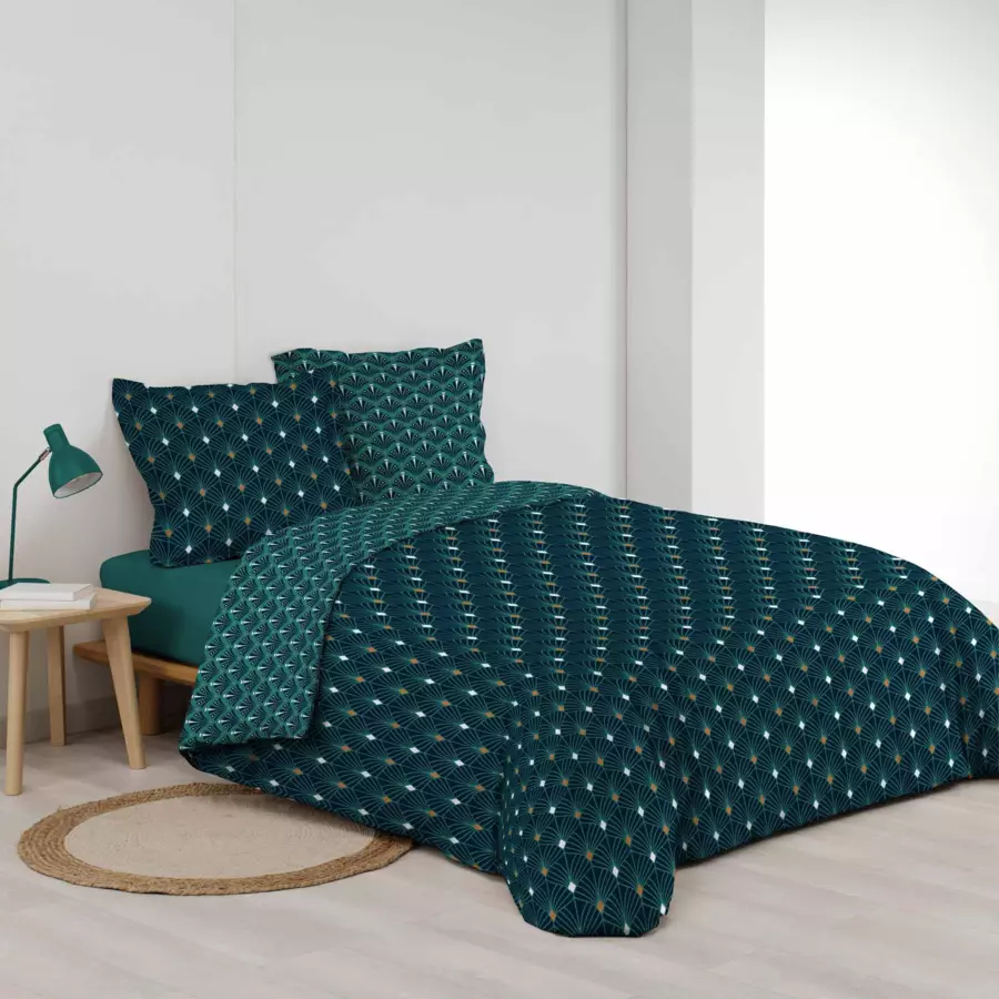 Funda nórdica y dos fundas para almohadones en algodón (240 cm) Meloe Azul trullo 4
