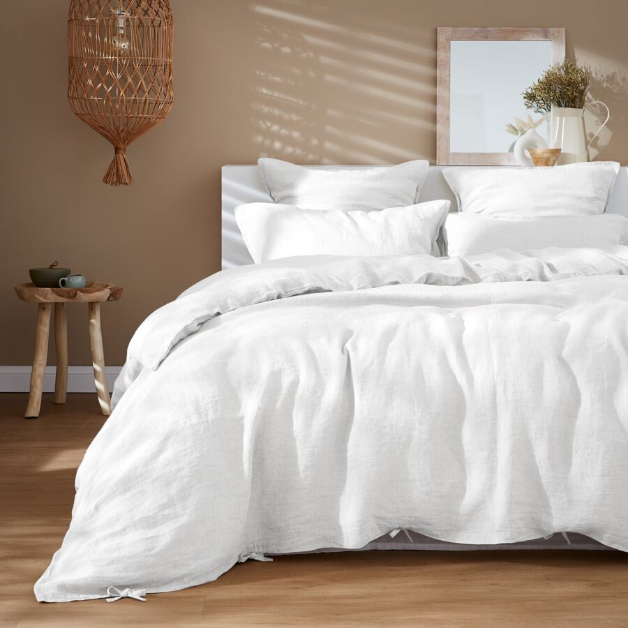 Funda de almohada cuadrada en lino lavado (60 cm) Louise Blanco