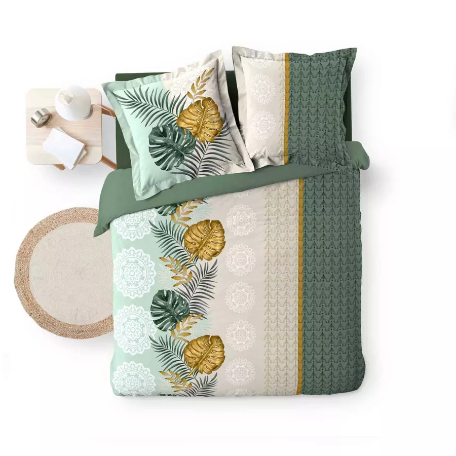 Funda nórdica y dos fundas de almohadones de percal de algodón (260 cm) Cirella Verte 4