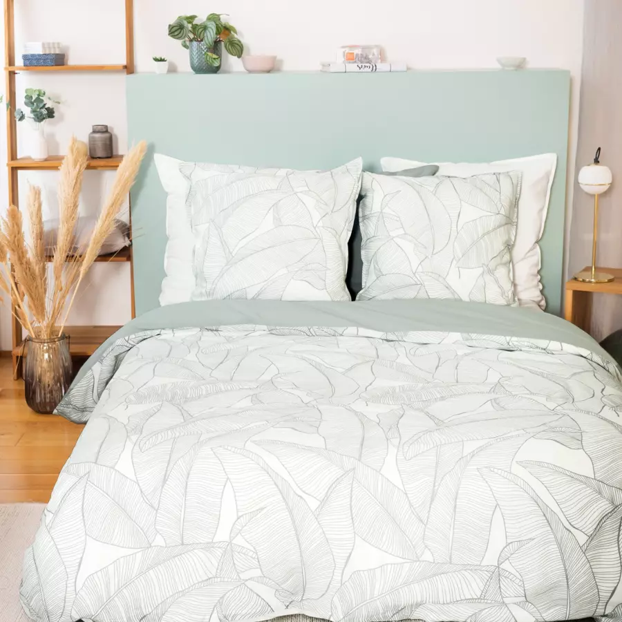 Funda Nórdica y dos fundas para almohada en algodón y lino lavado (240 cm) Pampelune Verde claro 5