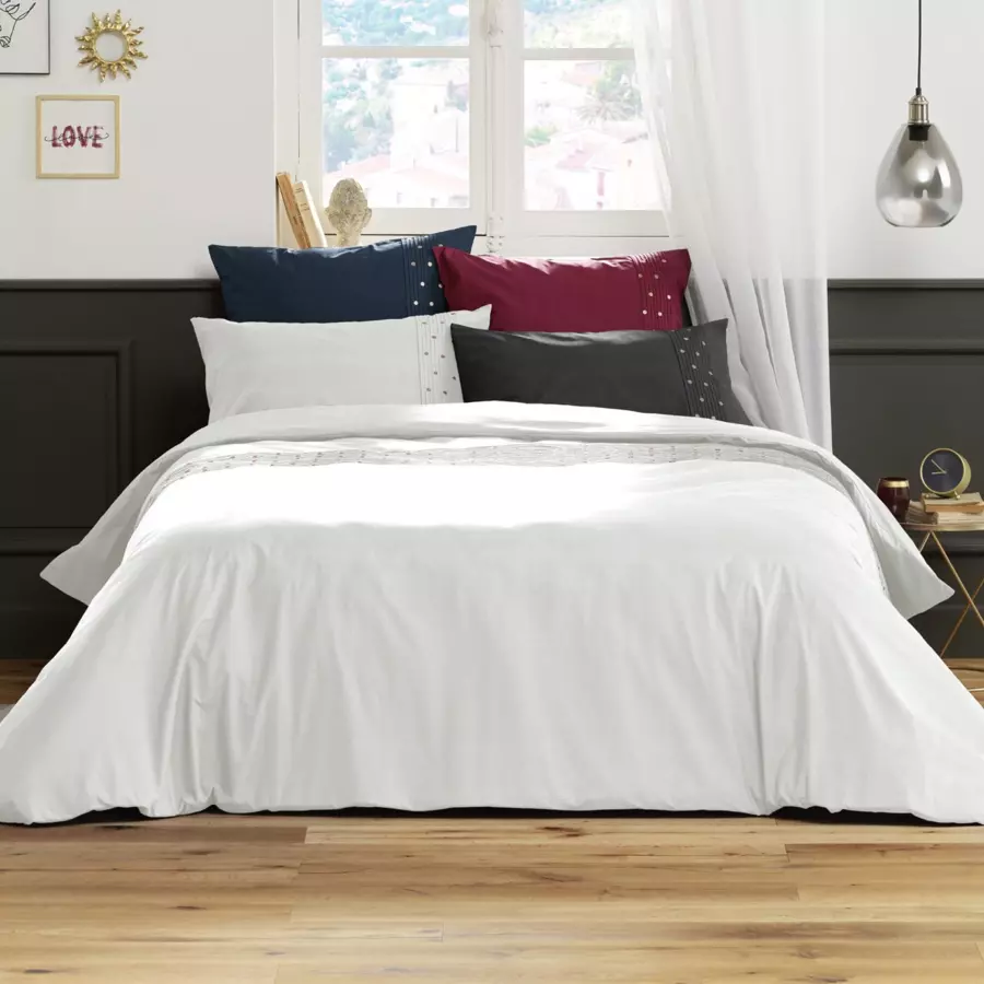 Funda para almohada rectangular  con bordados en algodón (70 cm) Agathe Blanco 4