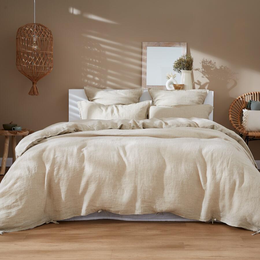 Funda de almohada rectangular en lino lavado (80 cm) Louise Beige 4