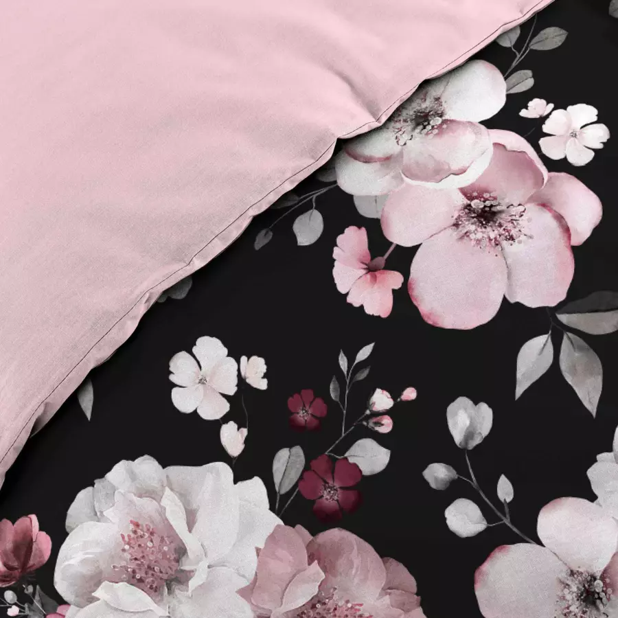 Housse de couette et deux taies percale de coton (240 cm) Velvet Flower Noire 5