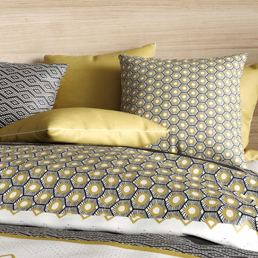 Housse de couette et deux taies coton (260 cm) Mezoa Jaune 4