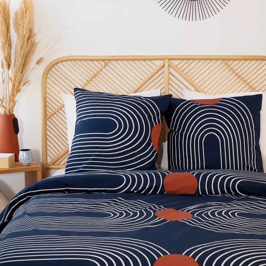 Funda nórdica y dos fundas para almohada en algodón (260 cm) Cuts Azul Obscuro 4