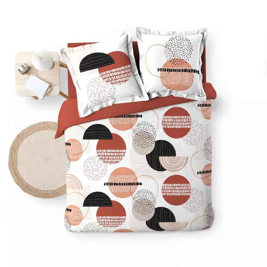 Housse de couette et deux taies coton (240 cm) Twistine Rouge 5