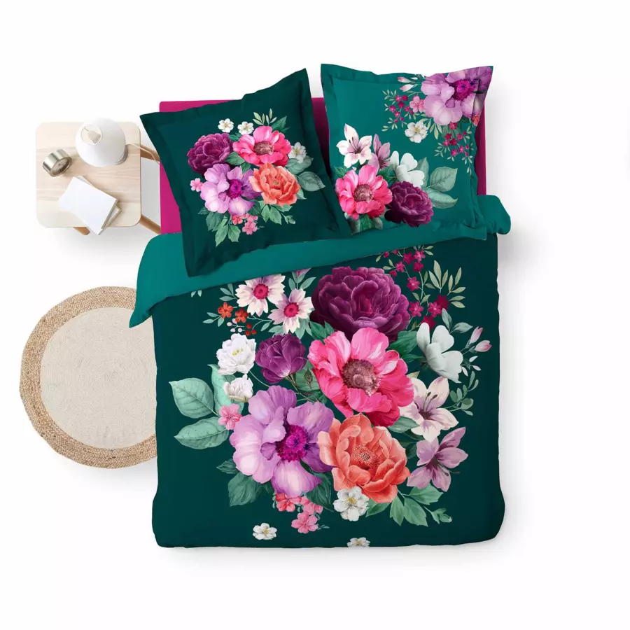 Housse de couette et deux taies coton (240 cm) Indirose Bleue 5