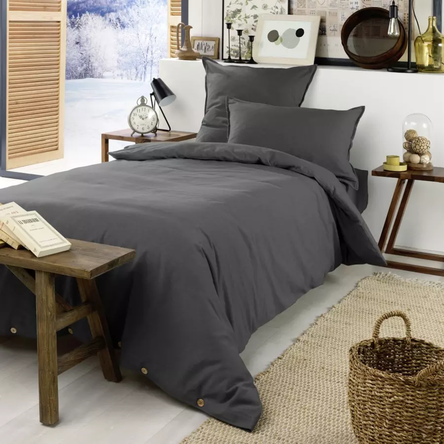 Drap housse flanelle de coton (90 cm) Théa Gris anthracite 4