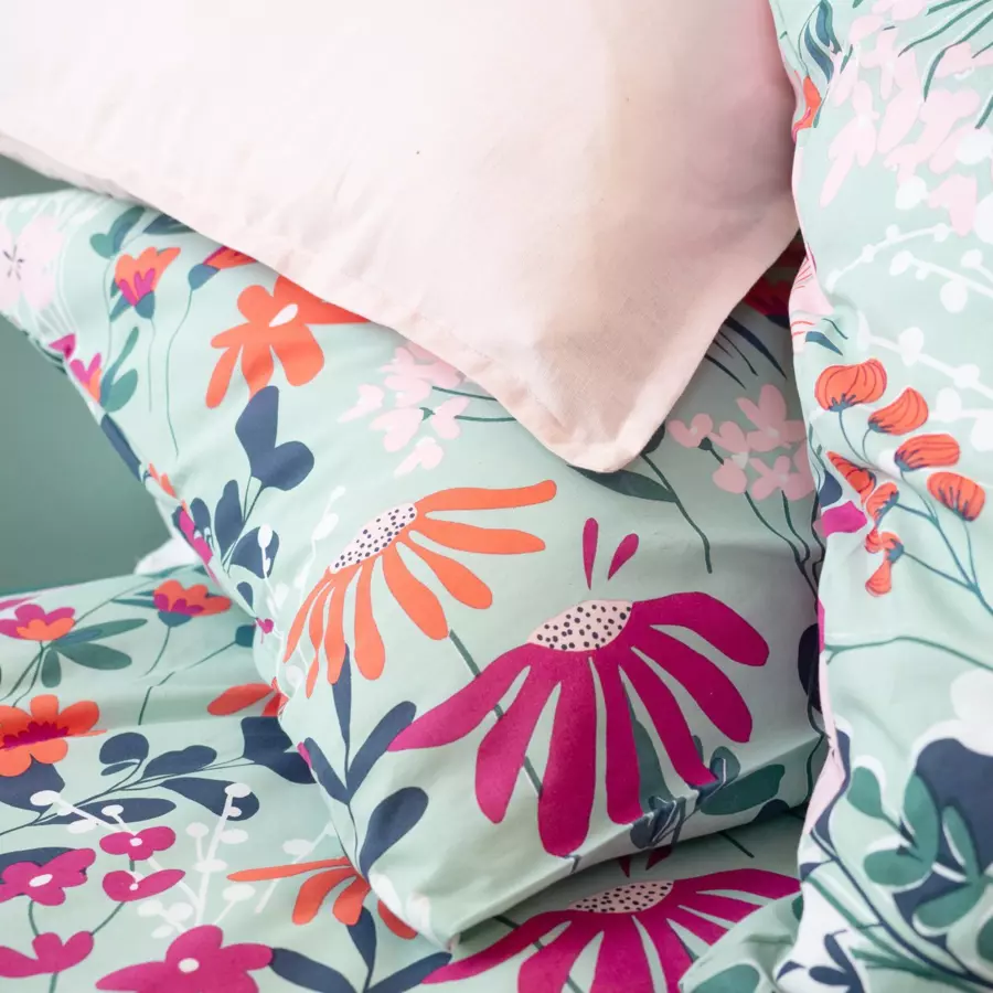Housse de couette et deux taies coton bio (240 cm) Flore Multicolore 4