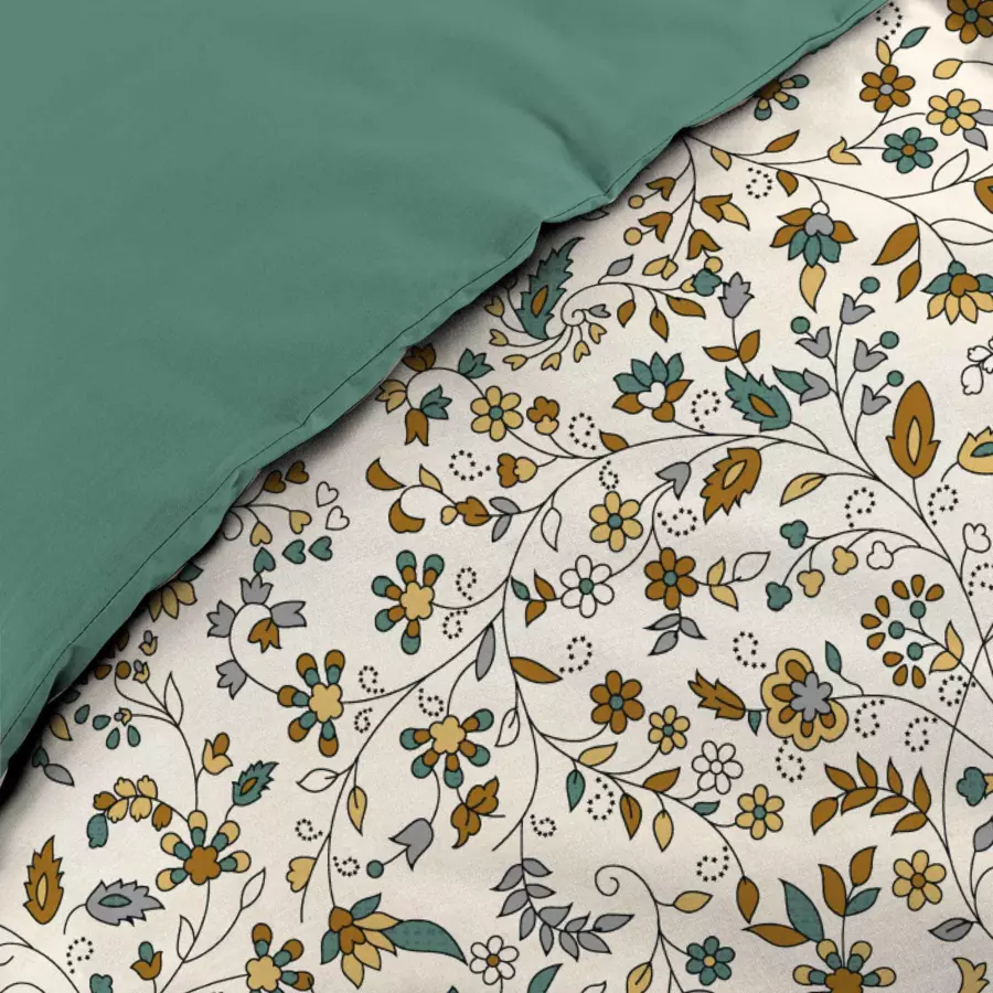 Housse de couette et deux taies coton bio (240 cm) Fleurine Jaune 4