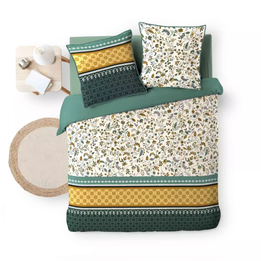 Housse de couette et deux taies coton bio (240 cm) Fleurine Jaune 5