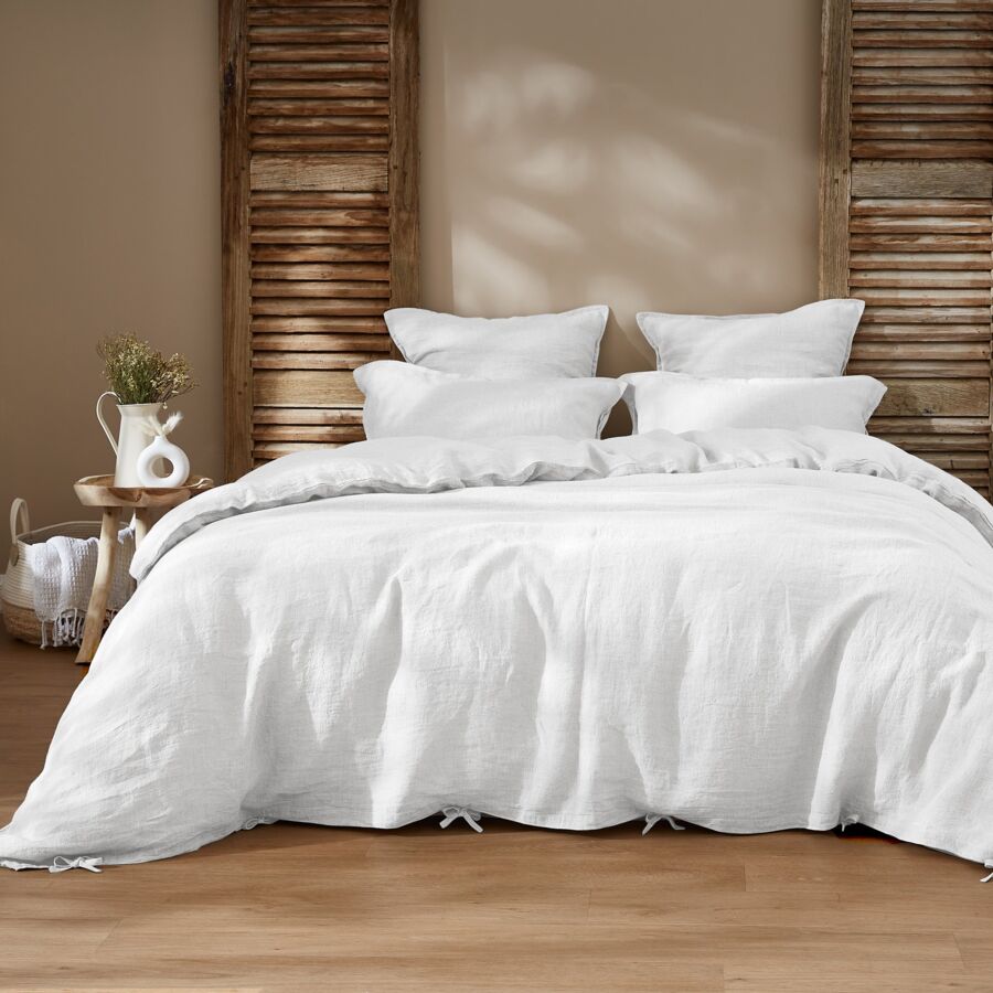 Funda de almohada rectangular en lino lavado (80 cm) Louise Blanco