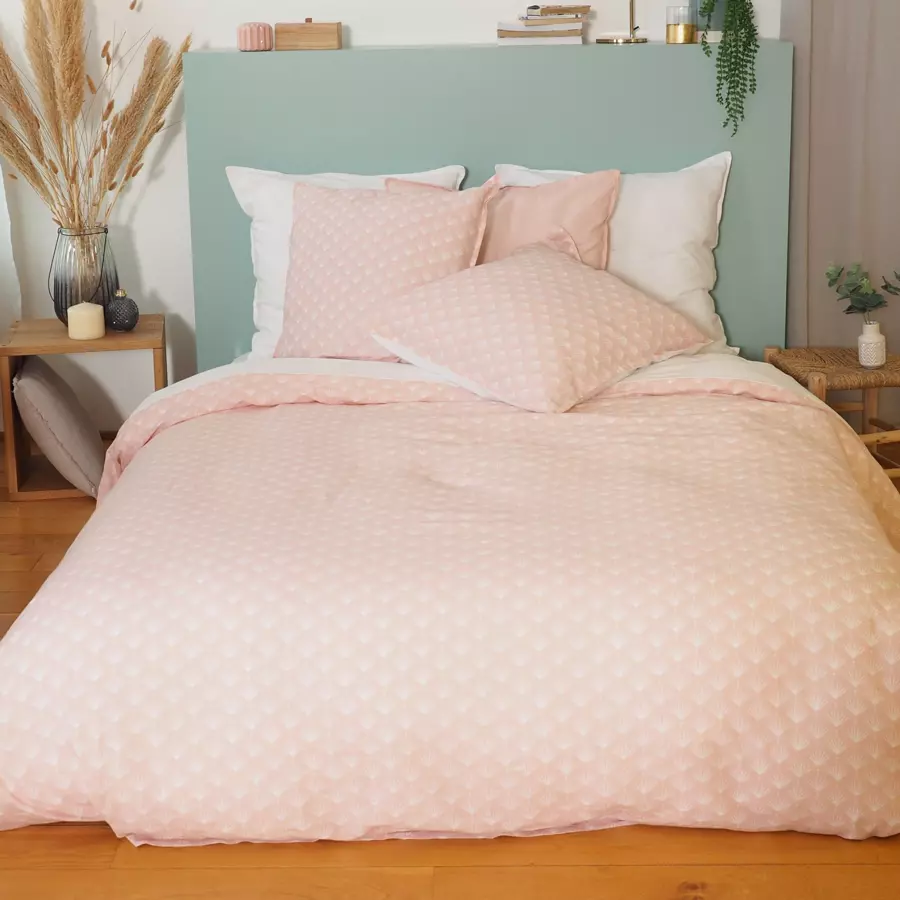 Housse de couette et deux taies coton et lin lavés (260 cm) Evi Rose 4