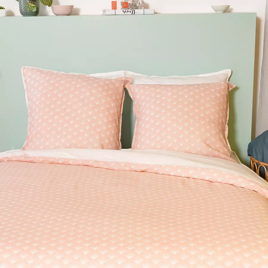 Housse de couette et deux taies coton et lin lavés (260 cm) Evi Rose 5