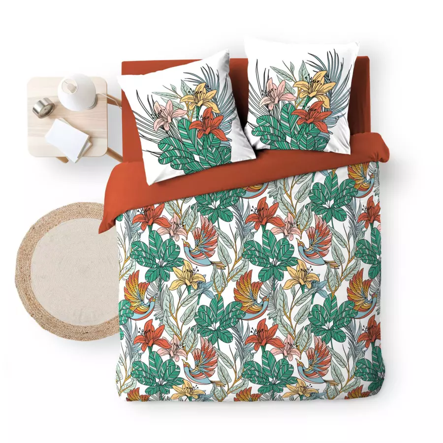 Housse de couette et deux taies gaze de coton (260 cm) Palombe Orange 5