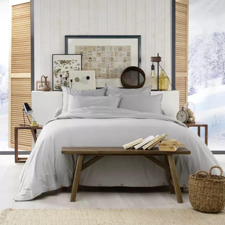 Drap housse flanelle de coton (180 cm) Candice Gris clair 5