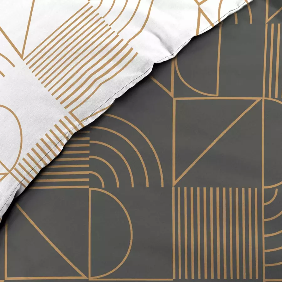 Funda Nórdica y dos fundas para almohadas algodón (240 cm) Lineor Gris antracita y dorado 4