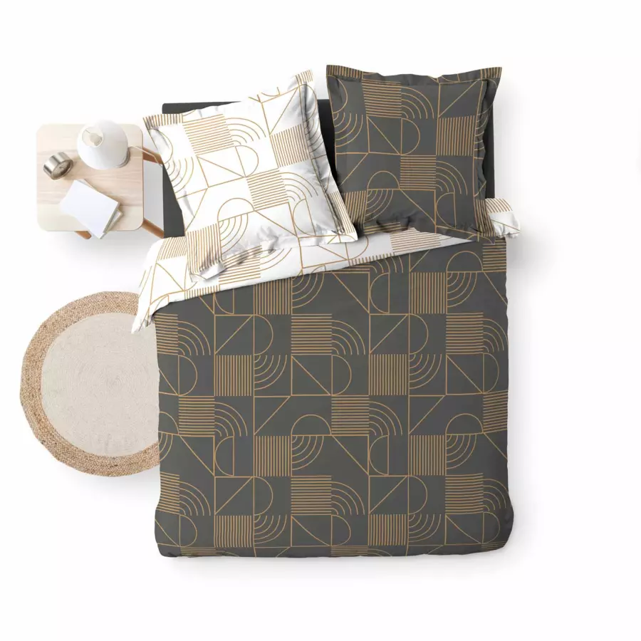 Housse de couette et deux taies coton (240 cm) Lineor Gris anthracite et Or 5