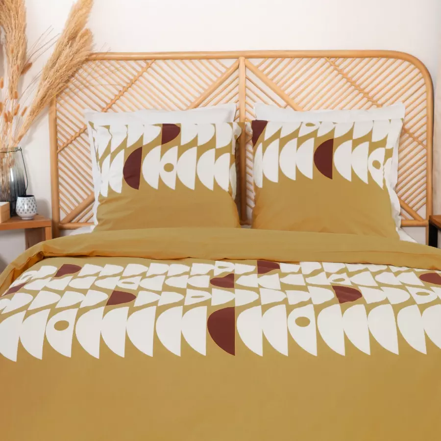Housse de couette et deux taies coton (260 cm) Aube Marron clair 5