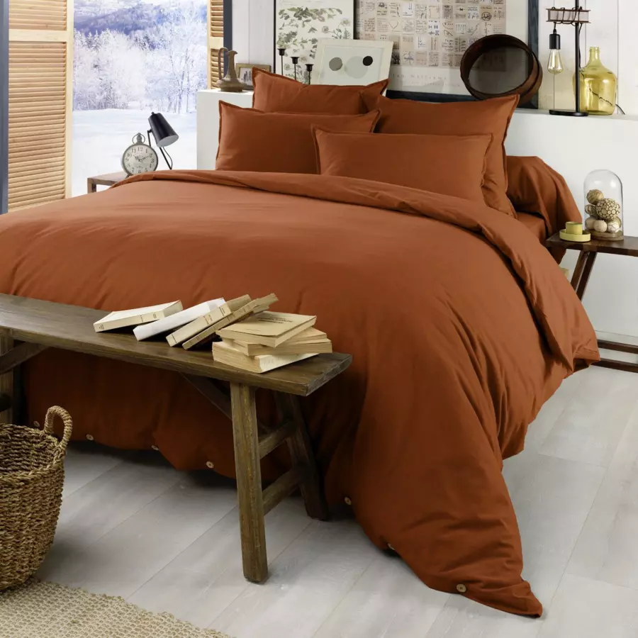 Taie de traversin flanelle de coton (L185 cm) Candice Terracotta 4